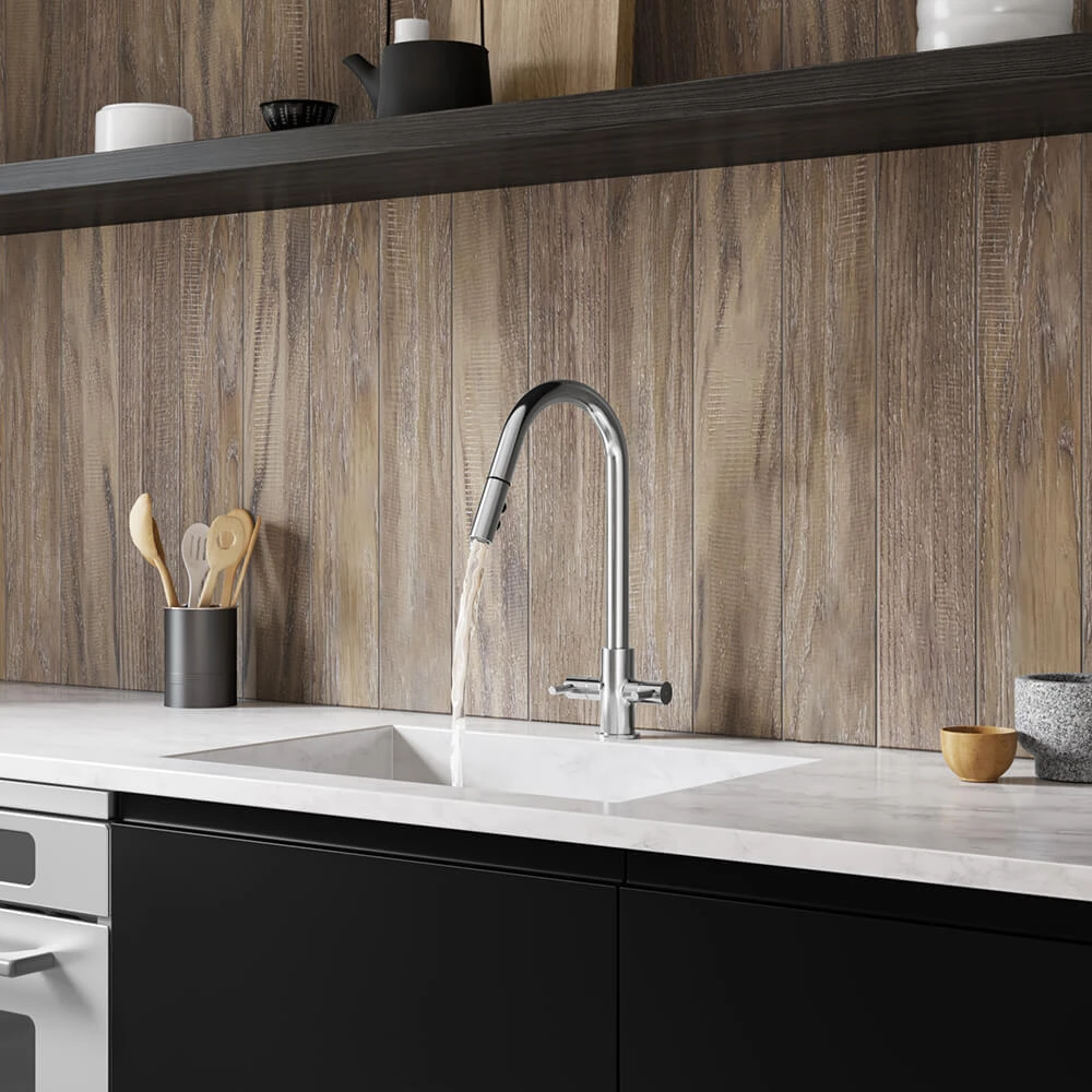 Harbour Pro Twin Lever Mono Pull Out Spray Kitchen Mixer Tap - Polished Chrome 4 Harbour Pro Twin Lever Mono Pull Out Spray Kitchen Mixer Tap - Polished Chrome - Image 4