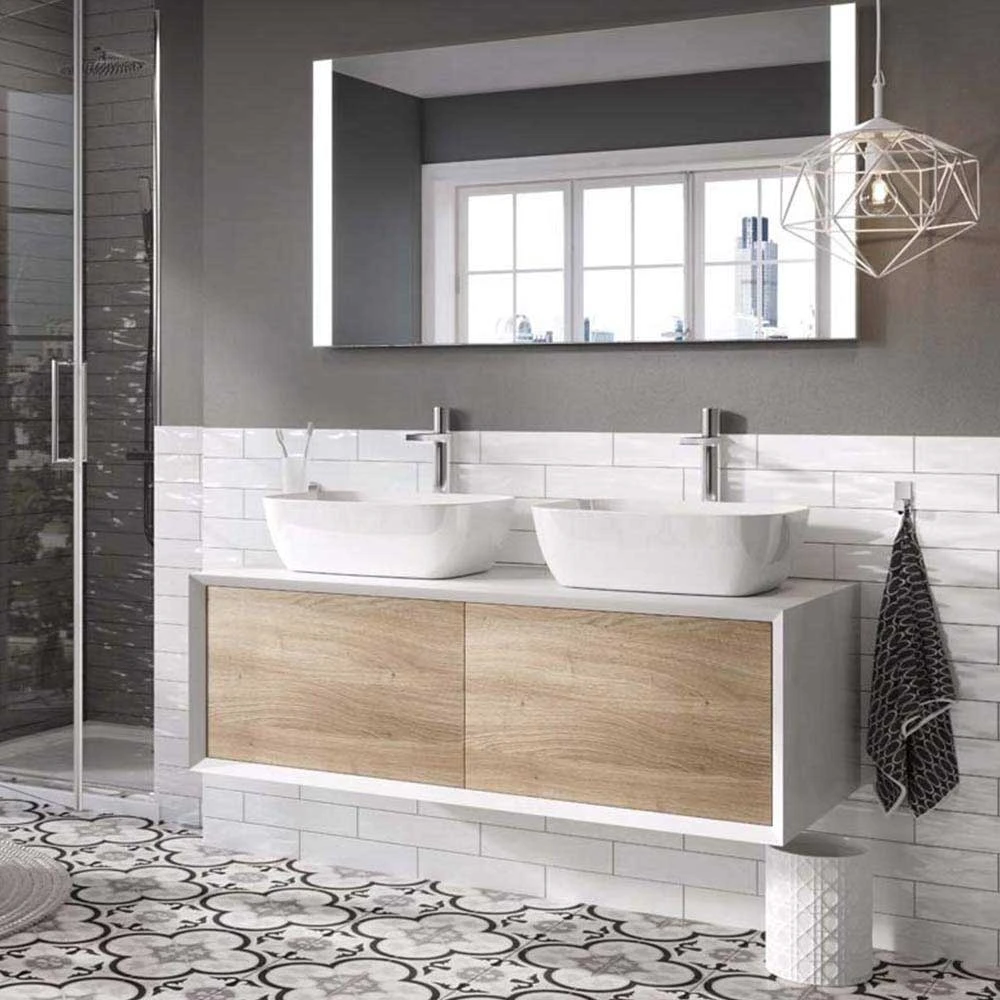 Harbour Scene 1200mm Wall Mounted Countertop Vanity Unit - White/Oak 2 Harbour Scene 1200mm Wall Mounted Countertop Vanity Unit - White/Oak - Image 2