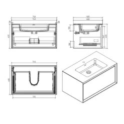 Harbour Scene 750mm Wall Mounted Vanity Unit & Basin - White/Oak 7 Harbour Scene 750mm Wall Mounted Vanity Unit & Basin - White/Oak -Vado Shop harbour scene 750mm wall drawer unit tech