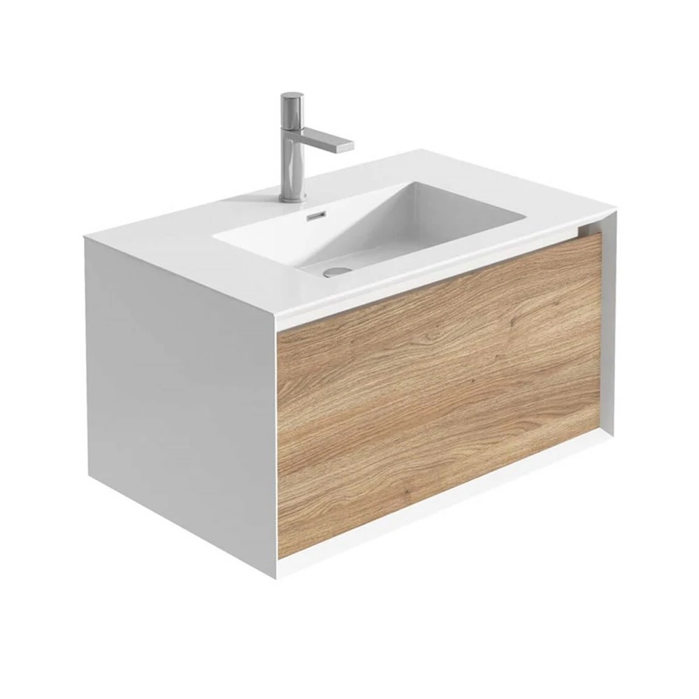 Harbour Scene 750mm Wall Mounted Vanity Unit & Basin - White/Oak 2 Harbour Scene 750mm Wall Mounted Vanity Unit & Basin - White/Oak - Image 2