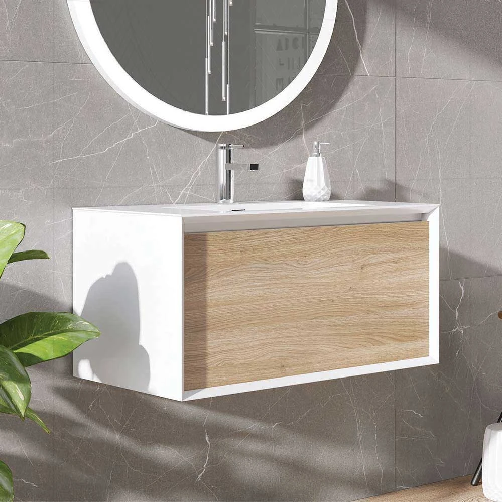 Harbour Scene 750mm Wall Mounted Vanity Unit & Basin - White/Oak 1 Harbour Scene 750mm Wall Mounted Vanity Unit & Basin - White/Oak