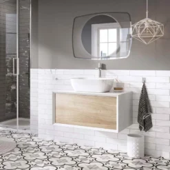 Harbour Scene 800mm Wall Mounted Countertop Vanity Unit - White/Oak