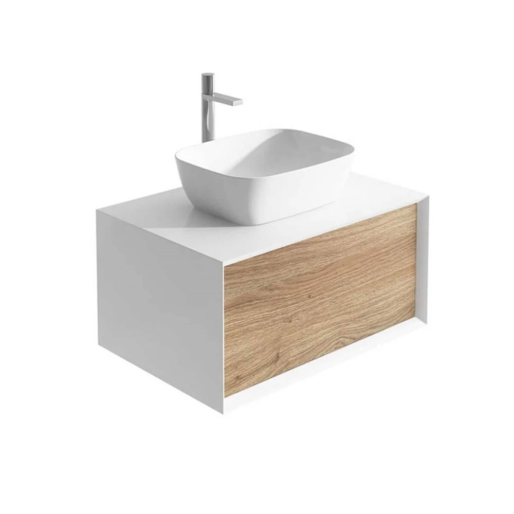 Harbour Scene 800mm Wall Mounted Countertop Vanity Unit - White/Oak 2 Harbour Scene 800mm Wall Mounted Countertop Vanity Unit - White/Oak - Image 2