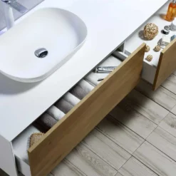 Harbour Scene 1200mm Wall Mounted Countertop Vanity Unit - White/Oak 10 Harbour Scene 1200mm Wall Mounted Countertop Vanity Unit - White/Oak -Vado Shop harbour scene double drawer unit gloss white oak