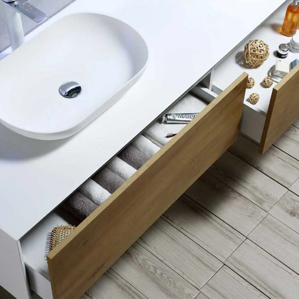 Harbour Scene 1200mm Wall Mounted Countertop Vanity Unit - White/Oak 5 Harbour Scene 1200mm Wall Mounted Countertop Vanity Unit - White/Oak - Image 5