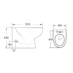 Harbour Serenity Rimless Back To Wall Toilet With Slim Soft Close Seat -Vado Shop harbour serenity rimless back to wall toilet tech drawing