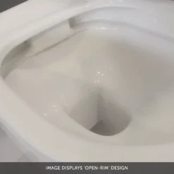 Harbour Serenity Rimless Close Coupled Open Back Toilet With Wrap Over Soft Close Seat -Vado Shop harbour serenity rimless wall hung toilet detail banner 1