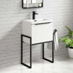 Harbour Status 500mm Wall Hung Vanity Unit & Basin - Gloss White With Matt Black Frame