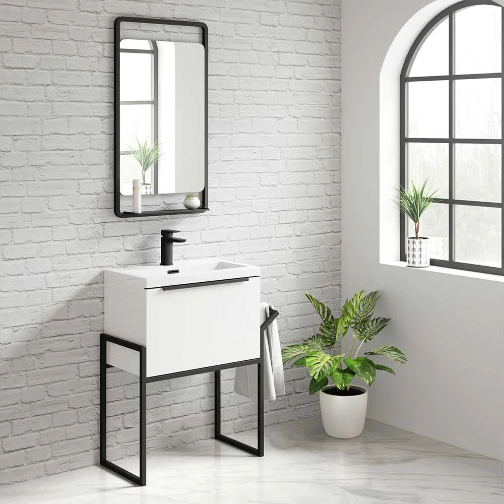 Harbour Status 600mm Wall Hung Vanity Unit & Basin - Gloss White With Matt Black Frame 3 Harbour Status 600mm Wall Hung Vanity Unit & Basin - Gloss White With Matt Black Frame - Image 3