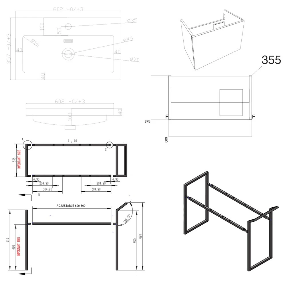 Harbour Status 600mm Wall Hung Vanity Unit & Basin - Gloss White With Matt Black Frame 7 Harbour Status 600mm Wall Hung Vanity Unit & Basin - Gloss White With Matt Black Frame - Image 7