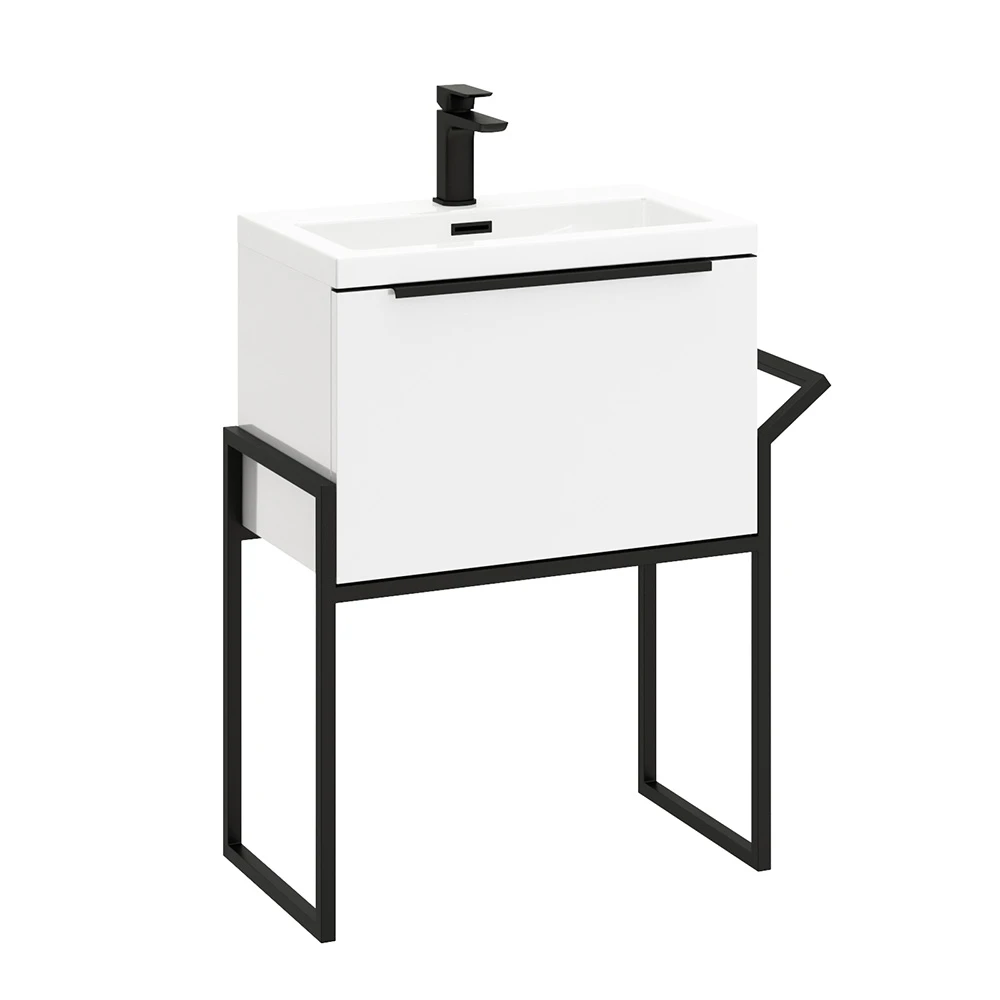 Harbour Status 600mm Wall Hung Vanity Unit & Basin - Gloss White With Matt Black Frame 2 Harbour Status 600mm Wall Hung Vanity Unit & Basin - Gloss White With Matt Black Frame - Image 2