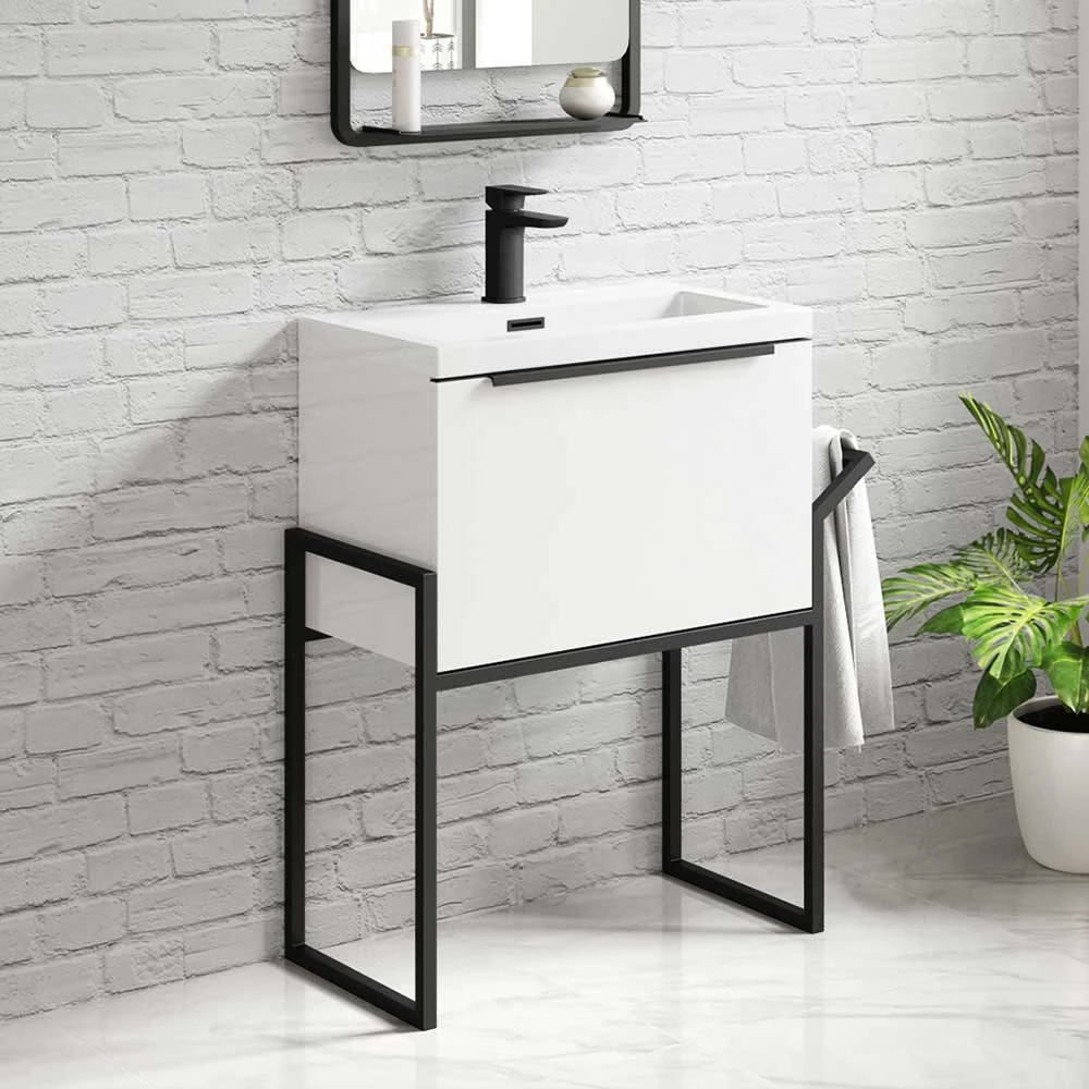 Harbour Status 600mm Wall Hung Vanity Unit & Basin - Gloss White With Matt Black Frame 1 Harbour Status 600mm Wall Hung Vanity Unit & Basin - Gloss White With Matt Black Frame