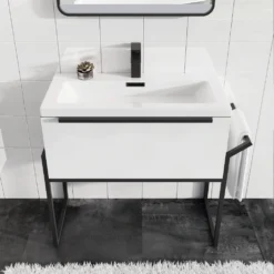 Harbour Status 800mm Wall Hung Vanity Unit & Basin - Gloss White With Matt Black Frame -Vado Shop harbour status 800 wall vanity unit black frame