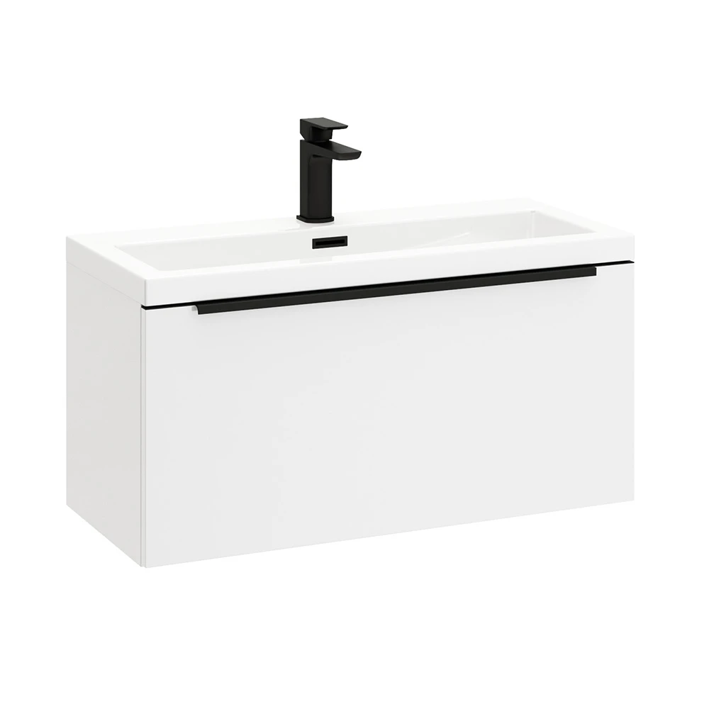 Harbour Status 800mm Wall Hung Vanity Unit & Basin - Gloss White With Matt Black Handle 2 Harbour Status 800mm Wall Hung Vanity Unit & Basin - Gloss White With Matt Black Handle - Image 2