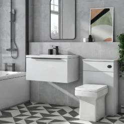 Harbour Status 800mm Wall Hung Vanity Unit & Basin - Gloss White With Matt Black Handle 10 Harbour Status 800mm Wall Hung Vanity Unit & Basin - Gloss White With Matt Black Handle -Vado Shop harbour status 800mm gloss white vanity unit black handle lifestyle2