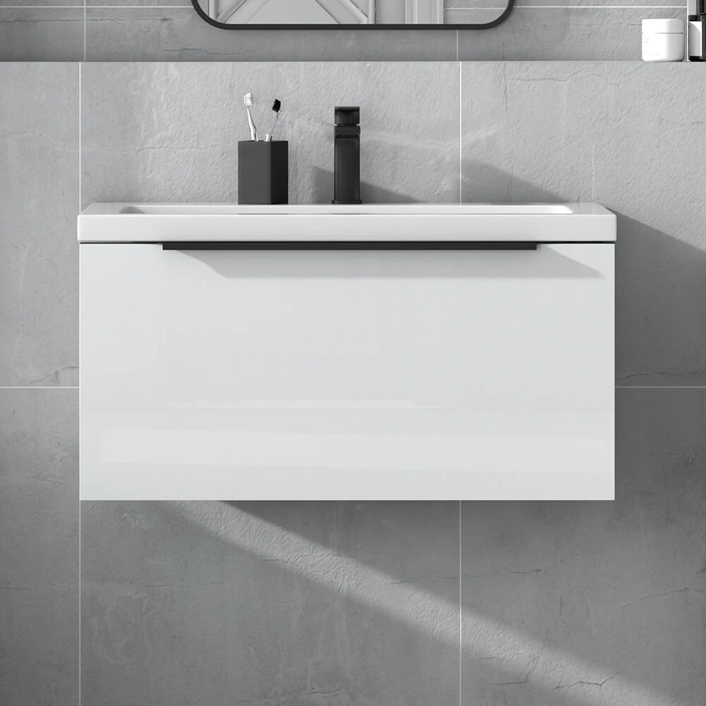 Harbour Status 800mm Wall Hung Vanity Unit & Basin - Gloss White With Matt Black Handle 1 Harbour Status 800mm Wall Hung Vanity Unit & Basin - Gloss White With Matt Black Handle