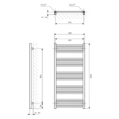 Harbour Status Flat Heated Towel Rail - Painted Brushed Brass - 1140 X 500mm -Vado Shop harbour status flat heated rail 1140 tech