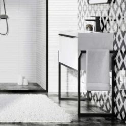 Harbour Status 800mm Wall Hung Vanity Unit & Basin - Gloss White With Matt Black Frame -Vado Shop harbour status gloss white unit matt black frame