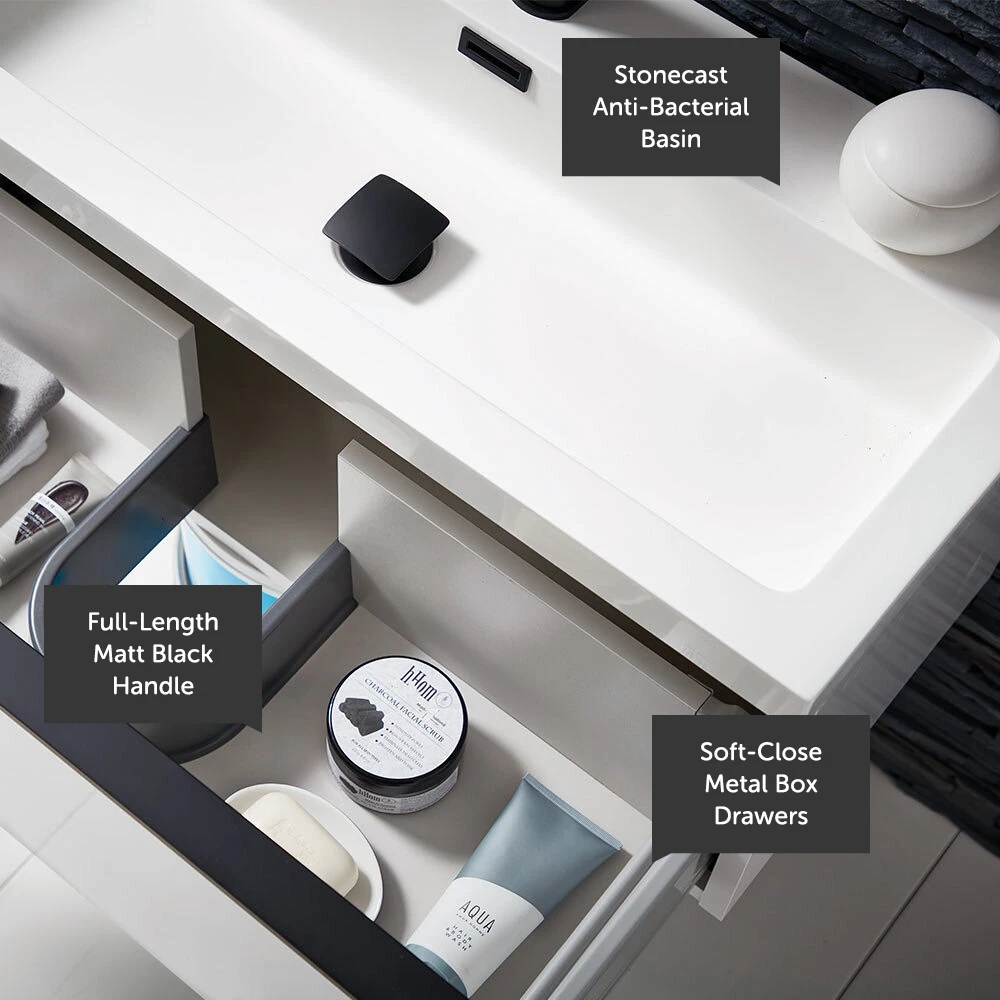 Harbour Status 600mm Wall Hung Vanity Unit & Basin - Gloss White With Matt Black Frame 4 Harbour Status 600mm Wall Hung Vanity Unit & Basin - Gloss White With Matt Black Frame - Image 4