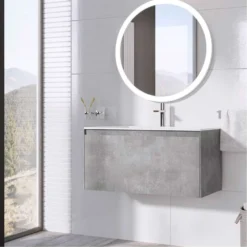 Harbour Substance 900mm 1 Drawer Wall Mounted Vanity Unit & Black Basin - Concrete Effect -Vado Shop harbour substance 900 vanity white concrete