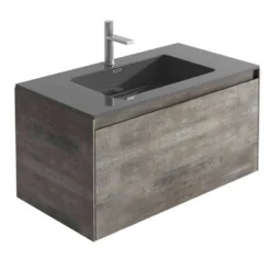 Harbour Substance 900mm 1 Drawer Wall Mounted Vanity Unit & Black Basin - Concrete Effect -Vado Shop harbour substance 900mm black basin unit metallic