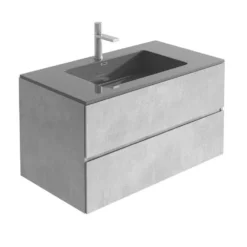 Harbour Substance 900mm 2 Drawer Wall Mounted Vanity Unit & Black Basin - Concrete Effect -Vado Shop harbour substance 900mm concrete unit black basin