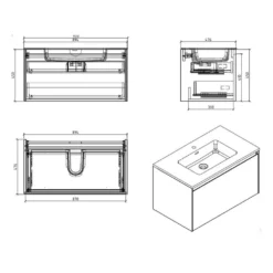 Harbour Substance 900mm 1 Drawer Wall Mounted Vanity Unit & Black Basin - Concrete Effect -Vado Shop harbour substance 900mm drawer vanity unit tech 1