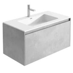 Harbour Substance 900mm 1 Drawer Wall Mounted Vanity Unit & Black Basin - Concrete Effect -Vado Shop harbour substance 900mm white basin unit concrete