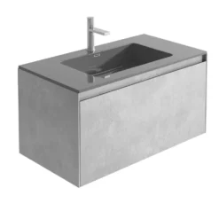 Harbour Substance 900mm 1 Drawer Wall Mounted Vanity Unit & Black Basin - Concrete Effect -Vado Shop harbour substance 90cm black basin unit concrete