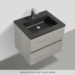 Harbour Substance 600mm 2 Drawer Wall Mounted Vanity Unit & White Basin - Concrete Effect 9 Harbour Substance 600mm 2 Drawer Wall Mounted Vanity Unit & White Basin - Concrete Effect -Vado Shop harbour substance black basin angled view banner 1 scaled