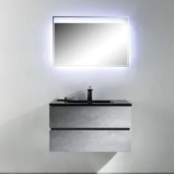 Harbour Substance 900mm 2 Drawer Wall Mounted Vanity Unit & Black Basin - Concrete Effect -Vado Shop harbour substance concrete double drawer unit