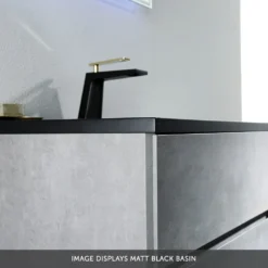 Harbour Substance 600mm 1 Drawer Wall Mounted Vanity Unit & Black Basin - Concrete Effect -Vado Shop harbour substance matt black basin overlay 2