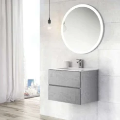 Harbour Substance 600mm 2 Drawer Wall Mounted Vanity Unit & White Basin - Concrete Effect