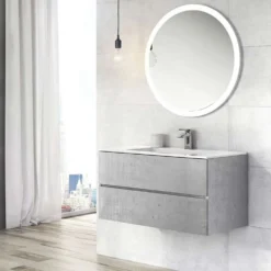 Harbour Substance 900mm 2 Drawer Wall Mounted Vanity Unit & Black Basin - Concrete Effect