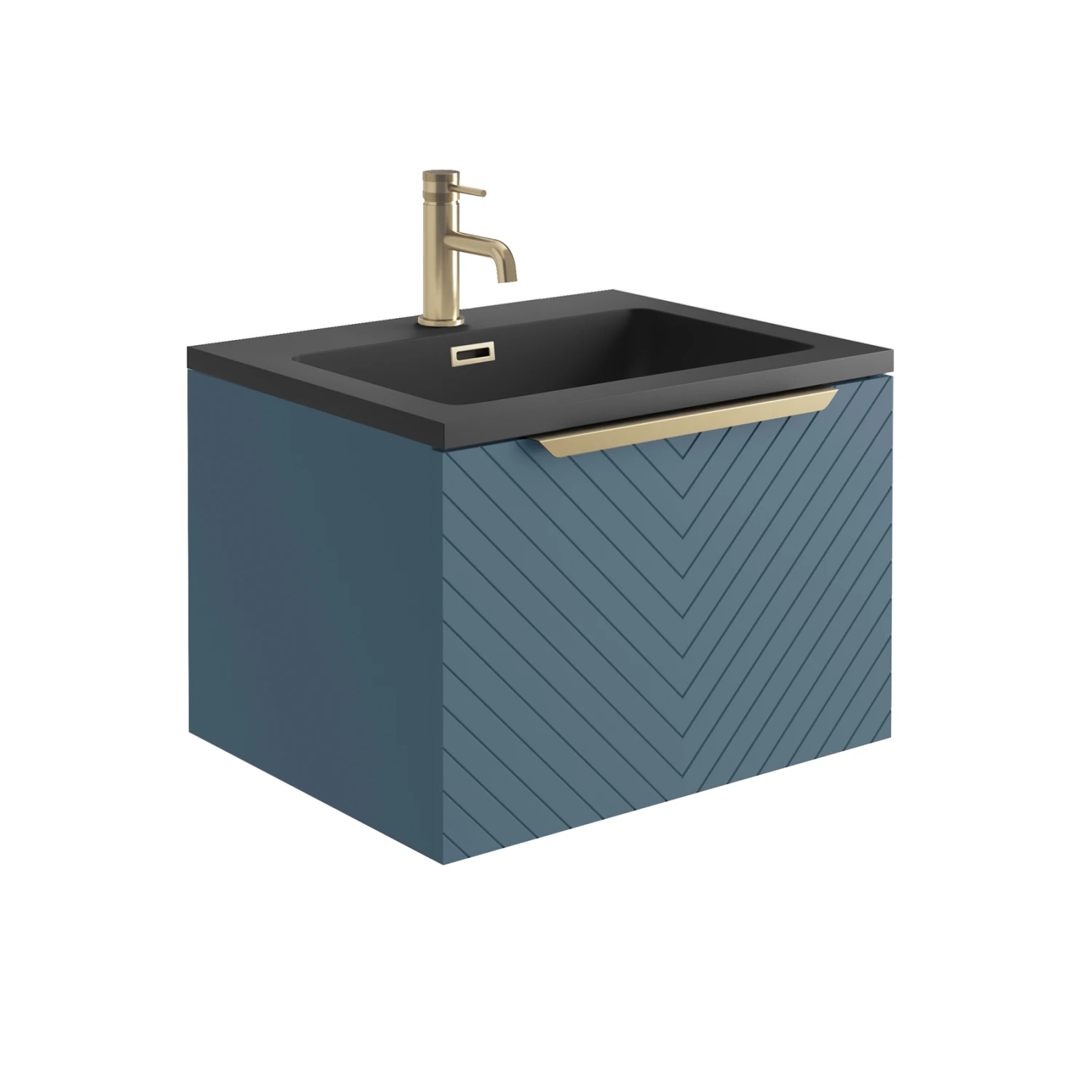 Harbour Symmetry 600mm Wall Hung Vanity Unit With Brushed Brass Handle - Grey Basin & Matt Pastel Pink Unit 2 Harbour Symmetry 600mm Wall Hung Vanity Unit With Brushed Brass Handle - Grey Basin & Matt Pastel Pink Unit - Image 2