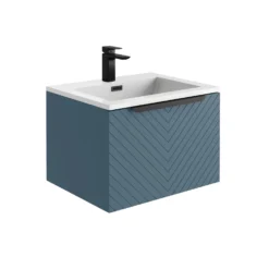 Harbour Symmetry 600mm Wall Hung Vanity Unit With Matt Black Handle - Grey Basin & Matt Pastel Pink Unit -Vado Shop harbour symmetry 600mm blue unit white basin black handle cutout