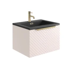 Harbour Symmetry 600mm Wall Hung Vanity Unit With Brushed Brass Handle - Grey Basin & Matt Pastel Pink Unit 8 Harbour Symmetry 600mm Wall Hung Vanity Unit With Brushed Brass Handle - Grey Basin & Matt Pastel Pink Unit -Vado Shop harbour symmetry 600mm pink unit grey basin brushed brass handle cutout