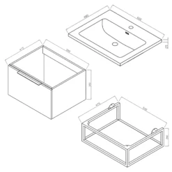 Harbour Symmetry 600mm Wall Hung Vanity Unit With Matt Black Frame Shelf And Handle - White Basin & Matt Pastel Pink Unit -Vado Shop harbour symmetry 600mm unit basin and frame tech 1