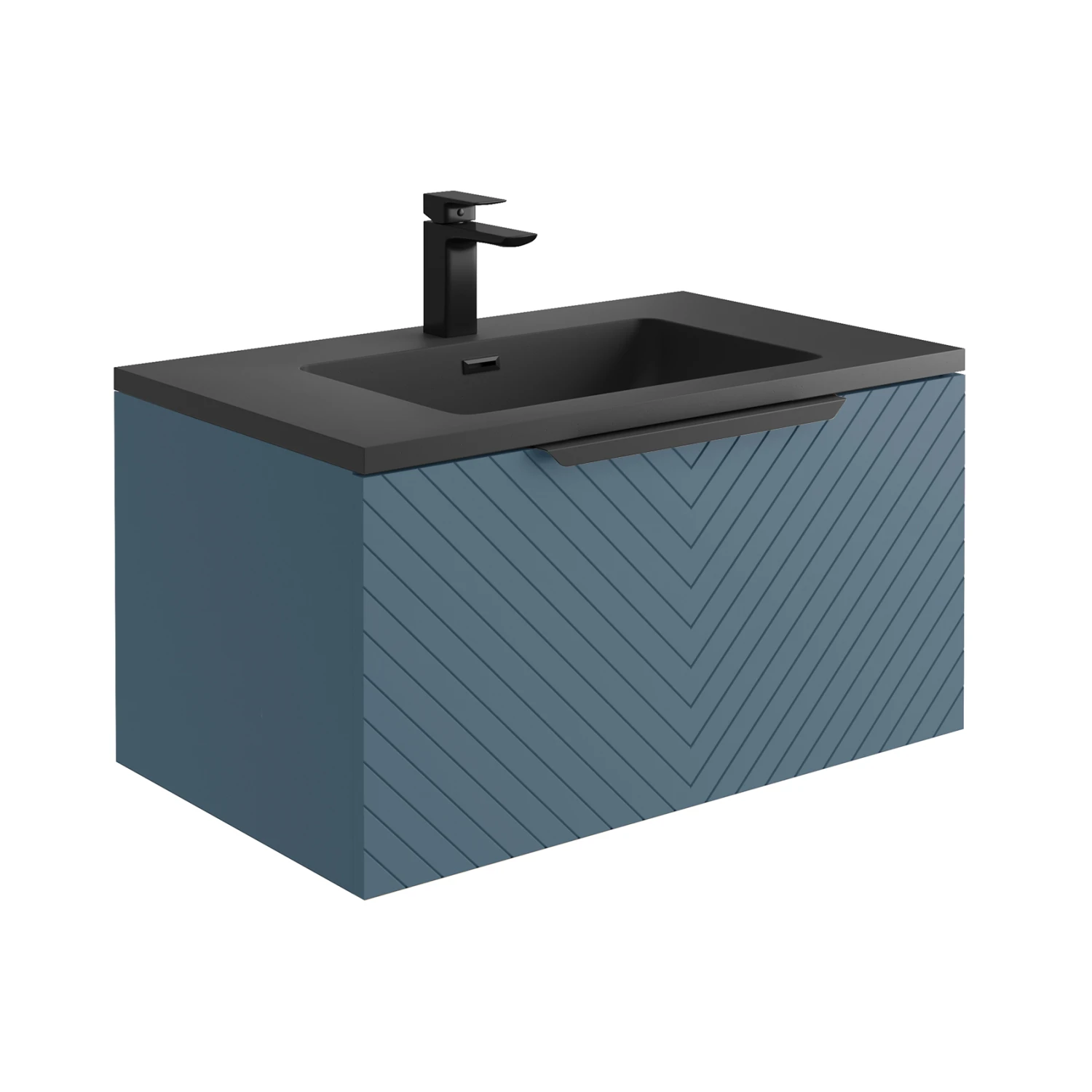 Harbour Symmetry 800mm Wall Hung Vanity Unit With Matt Black Handle - Grey Basin & Matt Twilight Blue Unit 3 Harbour Symmetry 800mm Wall Hung Vanity Unit With Matt Black Handle - Grey Basin & Matt Twilight Blue Unit - Image 3