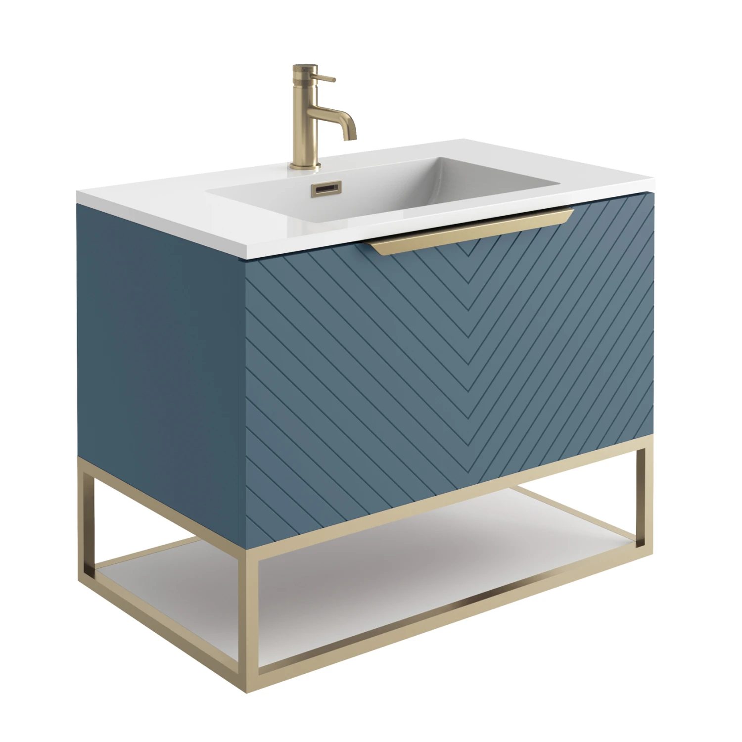 Harbour Symmetry 800mm Wall Hung Vanity Unit With Brushed Brass Frame Shelf And Handle - Grey Basin & Matt Pastel Pink Unit 4 Harbour Symmetry 800mm Wall Hung Vanity Unit With Brushed Brass Frame Shelf And Handle - Grey Basin & Matt Pastel Pink Unit - Image 4