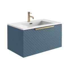 Harbour Symmetry 800mm Wall Hung Vanity Unit With Brushed Brass Handle - White Basin & Matt Pastel Pink Unit