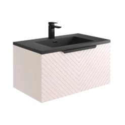 Harbour Symmetry 800mm Wall Hung Vanity Unit With Matt Black Handle - Grey Basin & Matt Twilight Blue Unit