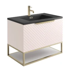 Harbour Symmetry 800mm Wall Hung Vanity Unit With Brushed Brass Frame Shelf And Handle - Grey Basin & Matt Pastel Pink Unit 17 Harbour Symmetry 800mm Wall Hung Vanity Unit With Brushed Brass Frame Shelf And Handle - Grey Basin & Matt Pastel Pink Unit -Vado Shop harbour symmetry 800mm pink unit grey basin brushed brass frame cutout