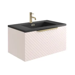 Harbour Symmetry 800mm Wall Hung Vanity Unit With Brushed Brass Handle - White Basin & Matt Pastel Pink Unit 8 Harbour Symmetry 800mm Wall Hung Vanity Unit With Brushed Brass Handle - White Basin & Matt Pastel Pink Unit -Vado Shop harbour symmetry 800mm pink unit grey basin brushed brass handle cutout