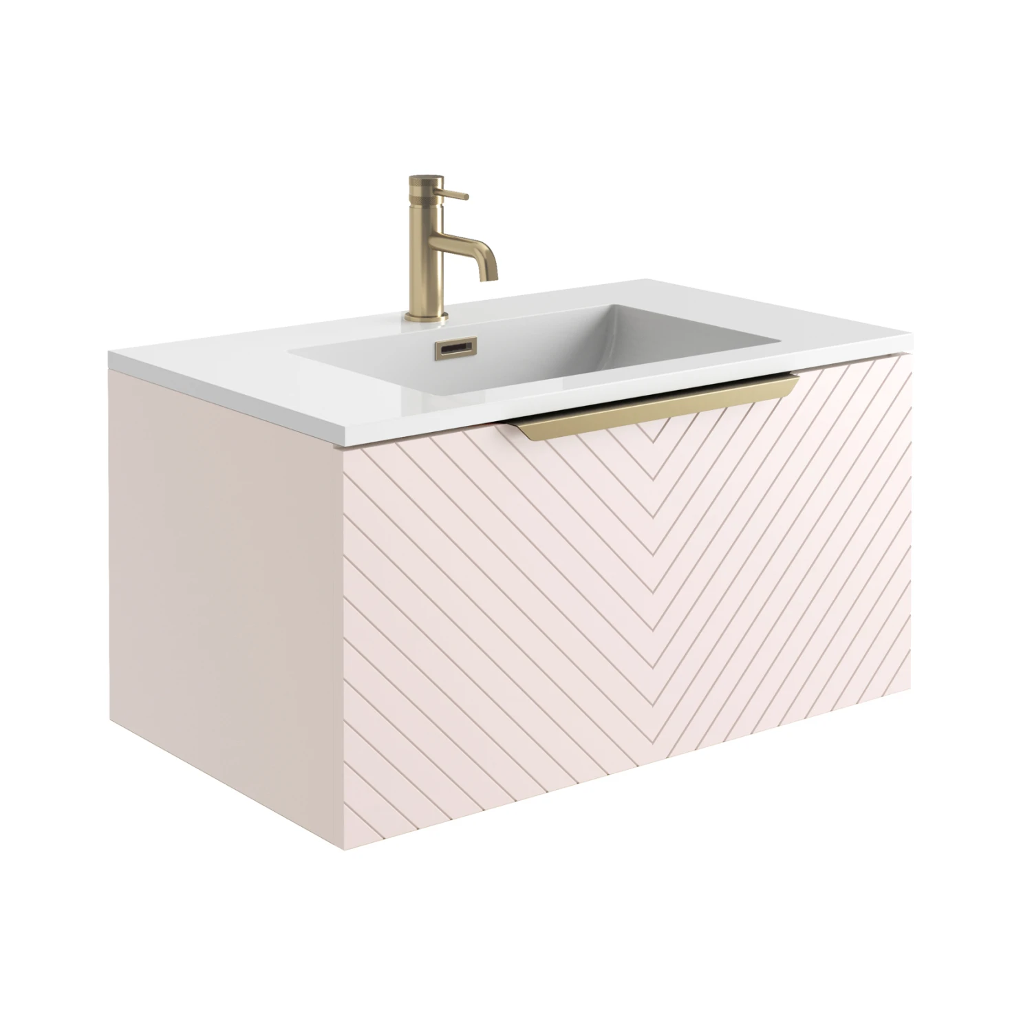 Harbour Symmetry 800mm Wall Hung Vanity Unit With Brushed Brass Handle - White Basin & Matt Pastel Pink Unit 3 Harbour Symmetry 800mm Wall Hung Vanity Unit With Brushed Brass Handle - White Basin & Matt Pastel Pink Unit - Image 3