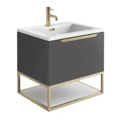 Harbour Virtue 600mm Wall Hung Vanity Unit With LED Illumination, Brushed Brass Frame Shelf & White Basin - Rustic Oak & Brushed Brass Handle 21 Harbour Virtue 600mm Wall Hung Vanity Unit With LED Illumination, Brushed Brass Frame Shelf & White Basin - Rustic Oak & Brushed Brass Handle -Vado Shop harbour virtue 600 matt grey unit white basin brushed brass frame cutout
