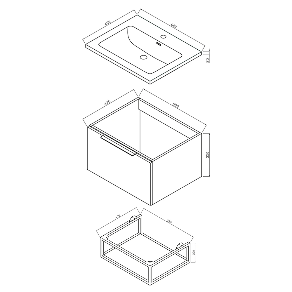 Harbour Virtue 600mm Wall Hung Vanity Unit With LED Illumination, Brushed Brass Frame Shelf & White Basin - Rustic Oak & Brushed Brass Handle 13 Harbour Virtue 600mm Wall Hung Vanity Unit With LED Illumination, Brushed Brass Frame Shelf & White Basin - Rustic Oak & Brushed Brass Handle - Image 13