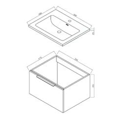 Harbour Virtue 600mm Wall Hung Vanity Unit With LED Illumination & White Basin - Rustic Oak & Matt Black Handle -Vado Shop harbour virtue 600mm wall hung vanity unit technical drawing