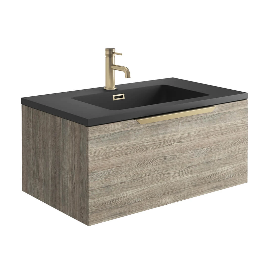 Harbour Virtue 800mm Wall Hung Vanity Unit With LED Illumination & Grey Basin - Rustic Oak & Brushed Brass Handle 5 Harbour Virtue 800mm Wall Hung Vanity Unit With LED Illumination & Grey Basin - Rustic Oak & Brushed Brass Handle - Image 5