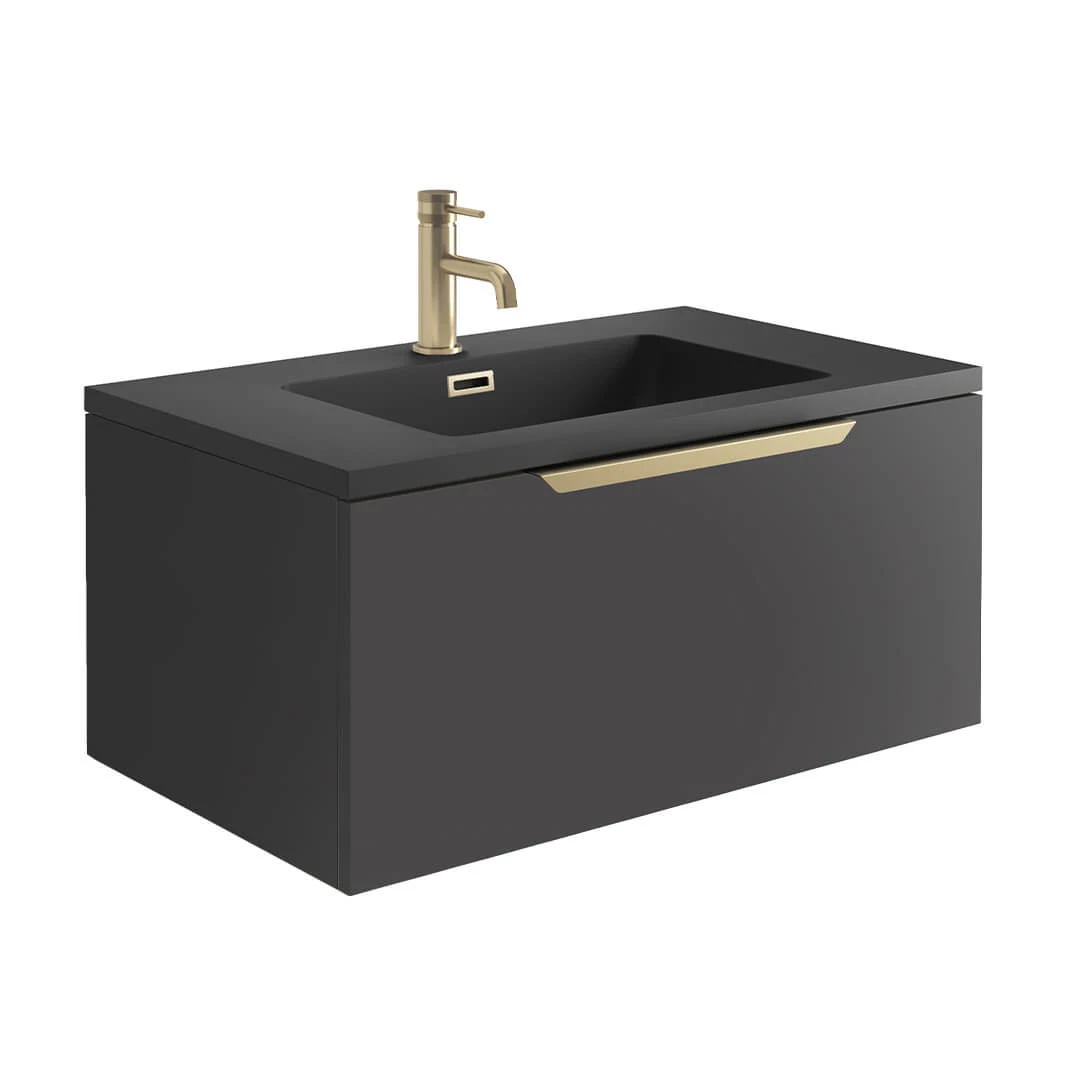 Harbour Virtue 800mm Wall Hung Vanity Unit With LED Illumination & Grey Basin - Rustic Oak & Brushed Brass Handle 7 Harbour Virtue 800mm Wall Hung Vanity Unit With LED Illumination & Grey Basin - Rustic Oak & Brushed Brass Handle - Image 7